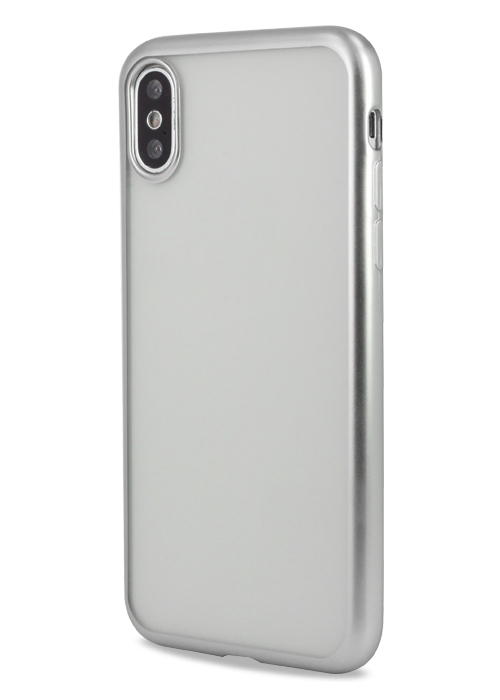 Чехол хром для iPhone Xs Max силиконовый серебристый